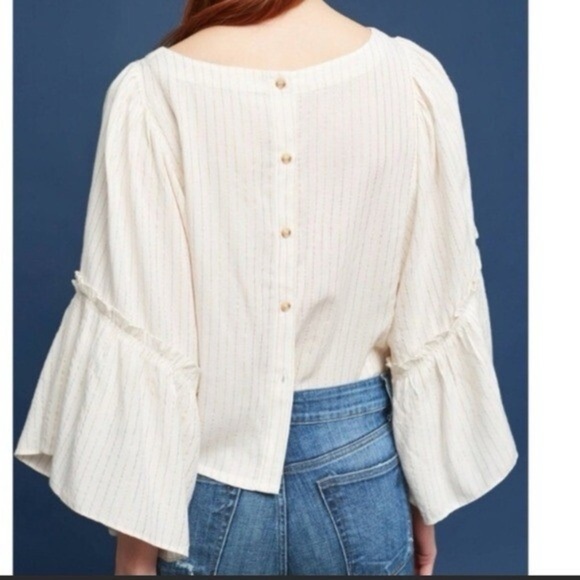 Elegant Cream Blouse with Ruffled Sleeves - Picture 2 of 9